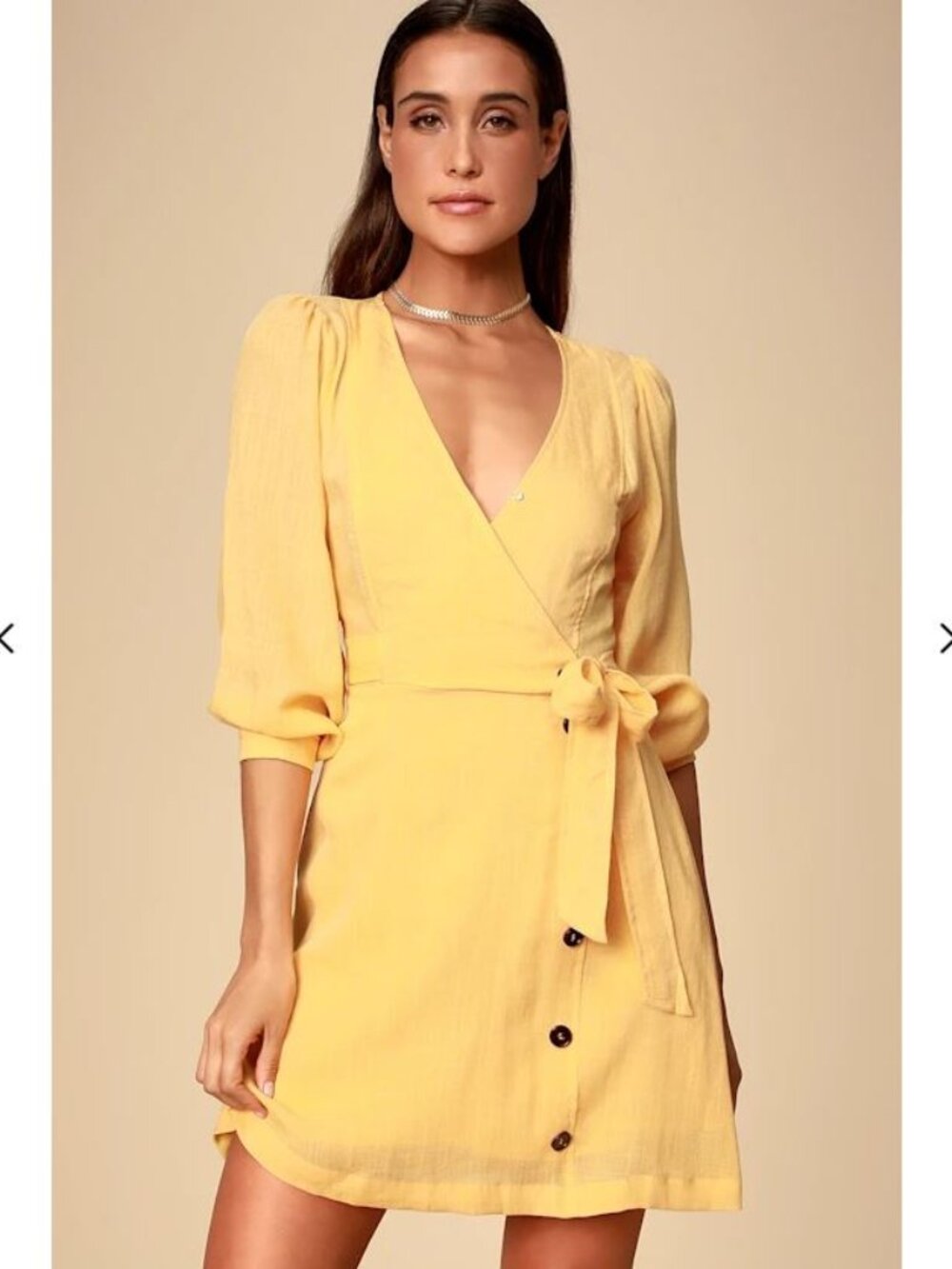 Lulus Aja Golden Yellow Balloon Sleeve Wrap Dress